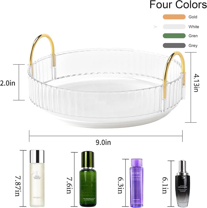 Clear White 360 Rotating Makeup Organizer for Vanity