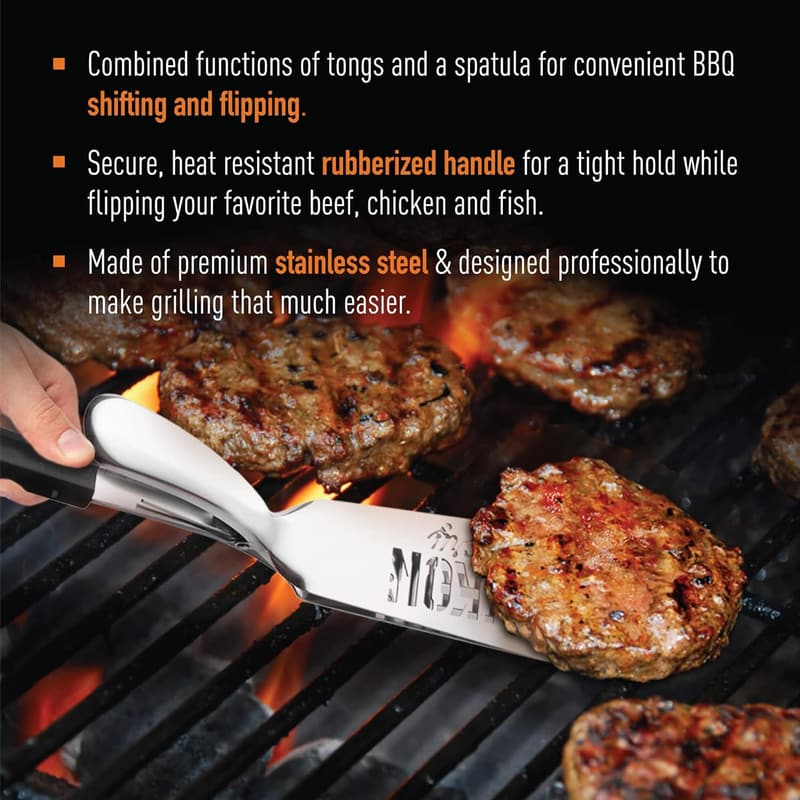 Premium Stainless Steel Tongs-Spatula with Rubber Grip