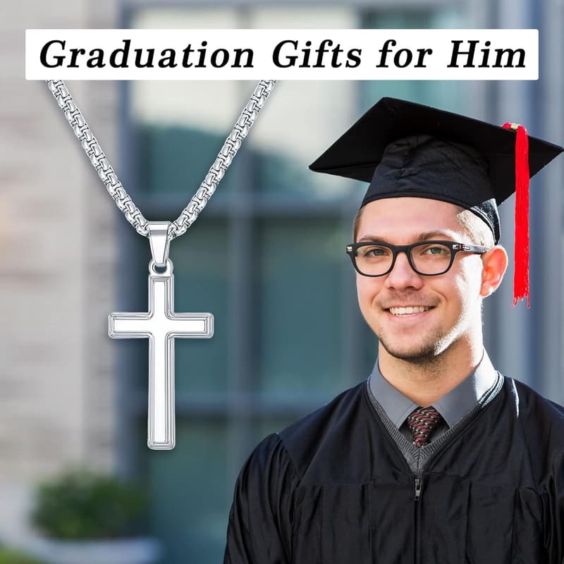 Cross Necklace for Men - Black/Gold/Silver Stainless Steel