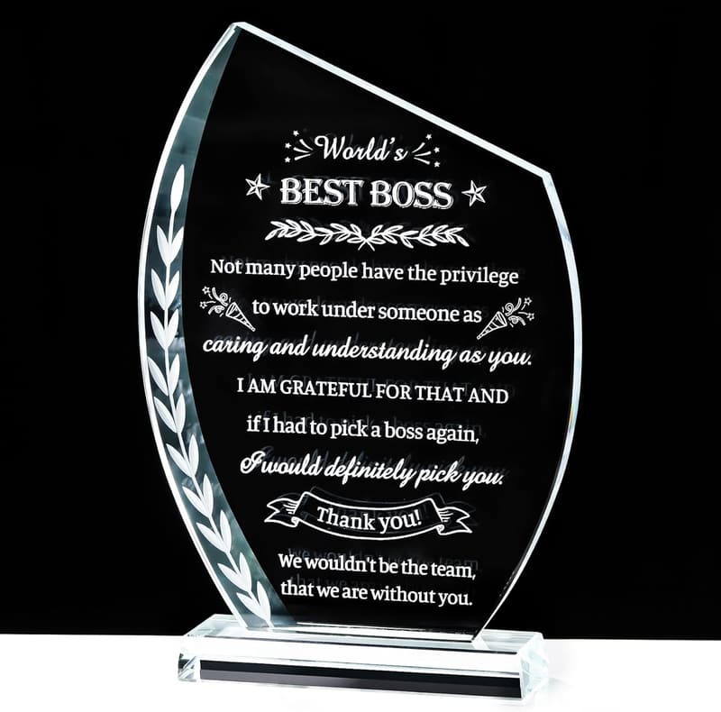 World's Best Boss Crystal Keepsake Plaque for Appreciation