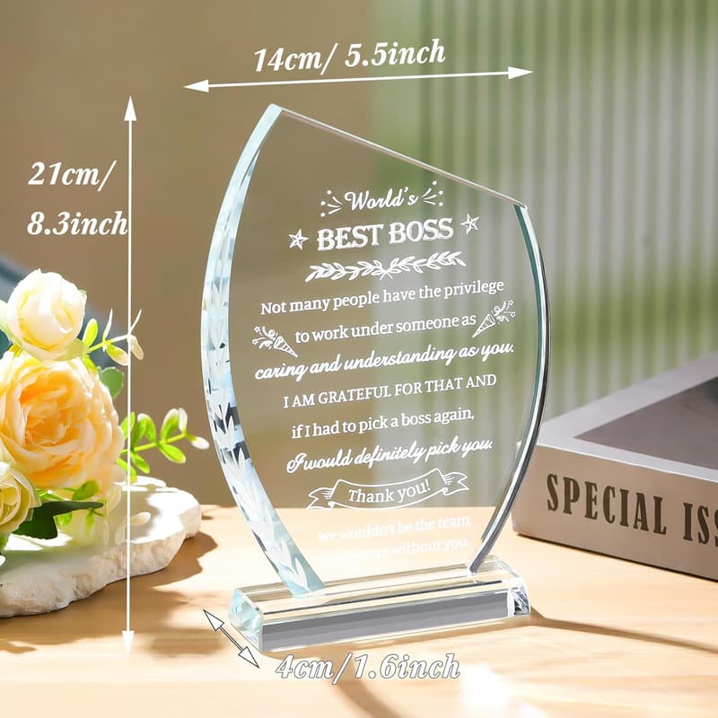 World's Best Boss Crystal Keepsake Plaque for Appreciation