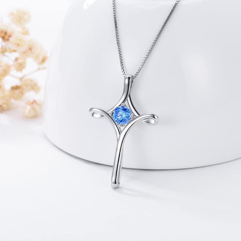 925 Sterling Silver Birthstone Cross Necklace for Women