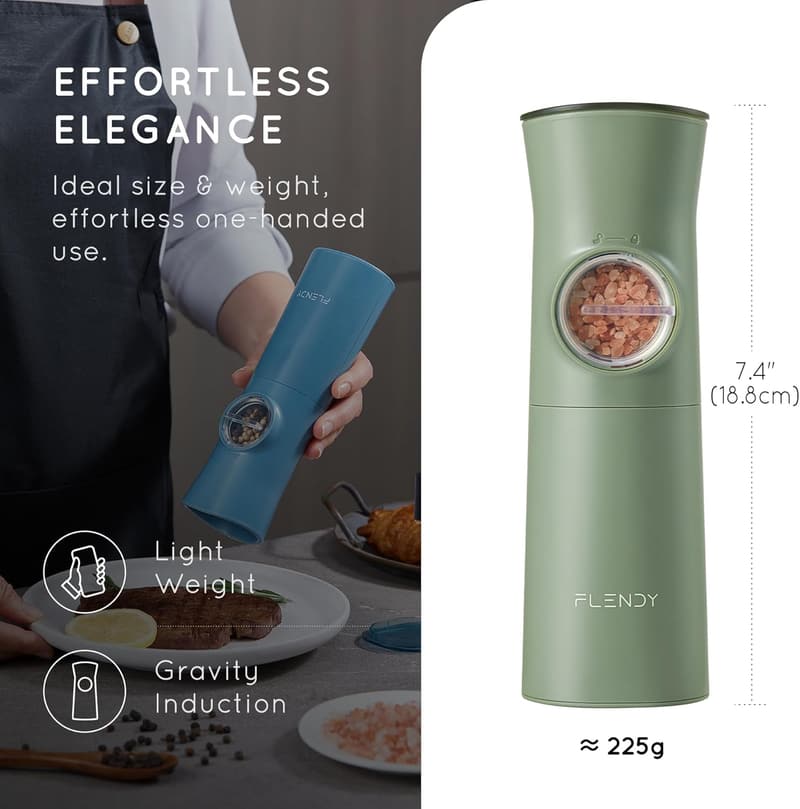 Rechargeable Electric Gravity Salt & Pepper Grinder Set