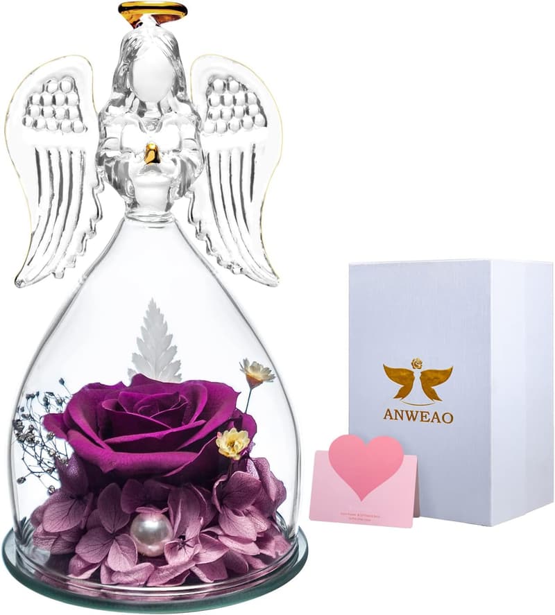 Mother's Day Preserved Rose Angel Figurine Gift for Mom