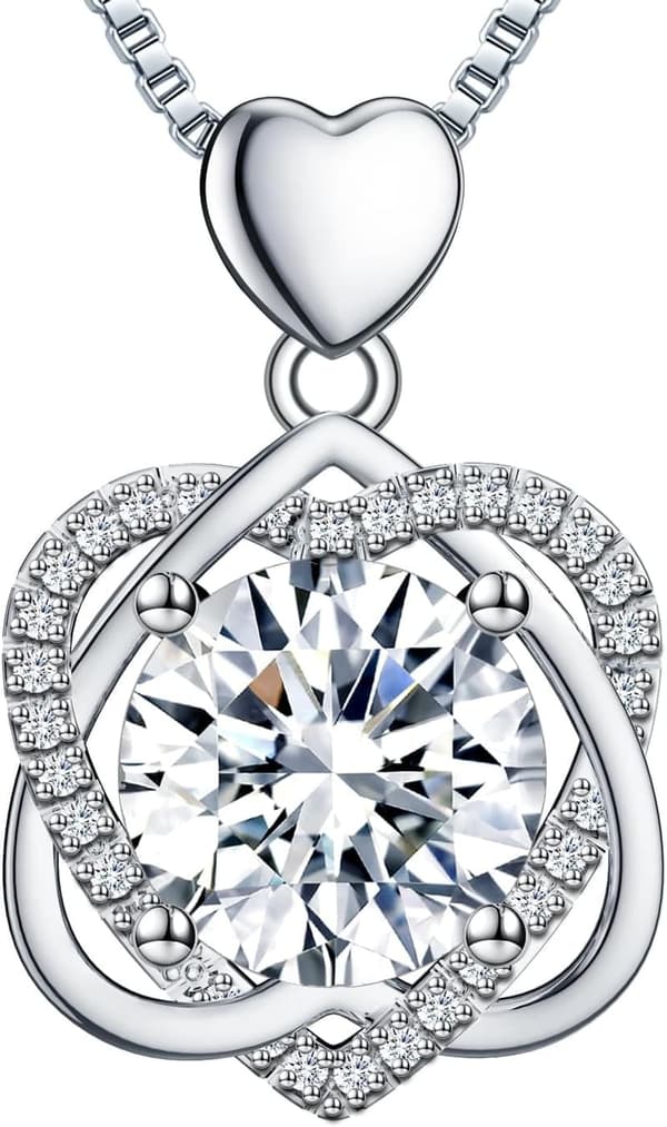 Anniversary Gift: Moissanite Heart Necklace in Sterling Silver