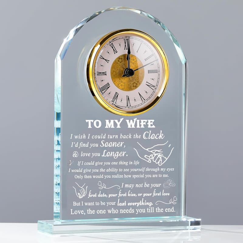 Personalized Crystal Clock for Wife - Birthday & Anniversary Gift