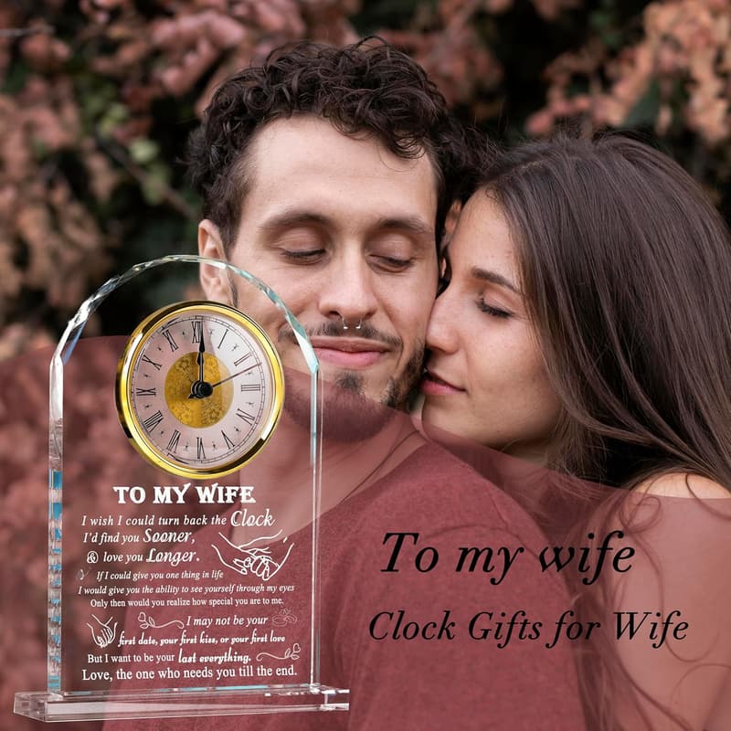 Personalized Crystal Clock for Wife - Birthday & Anniversary Gift