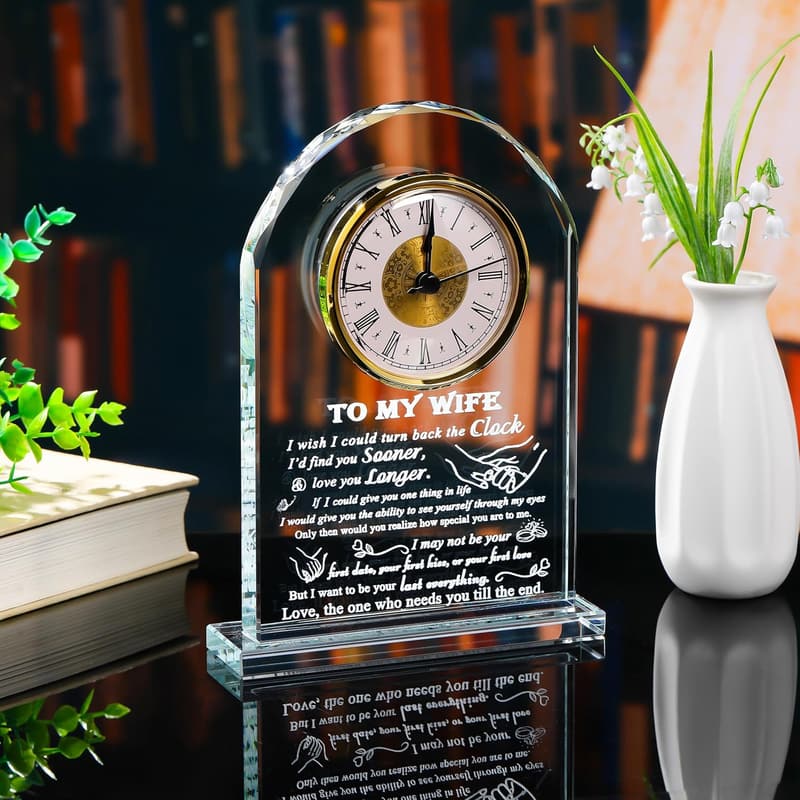 Personalized Crystal Clock for Wife - Birthday & Anniversary Gift