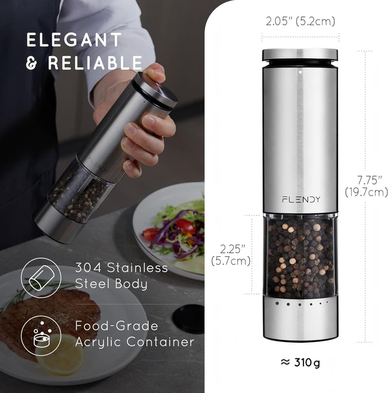 Rechargeable Stainless Steel Electric Salt and Pepper Grinder Set