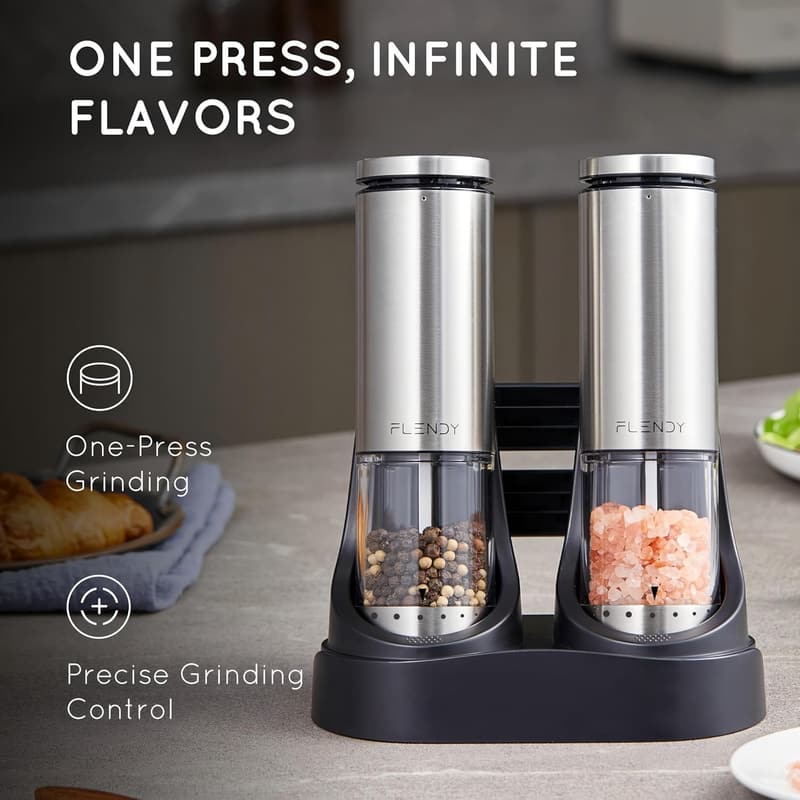Rechargeable Stainless Steel Electric Salt and Pepper Grinder Set
