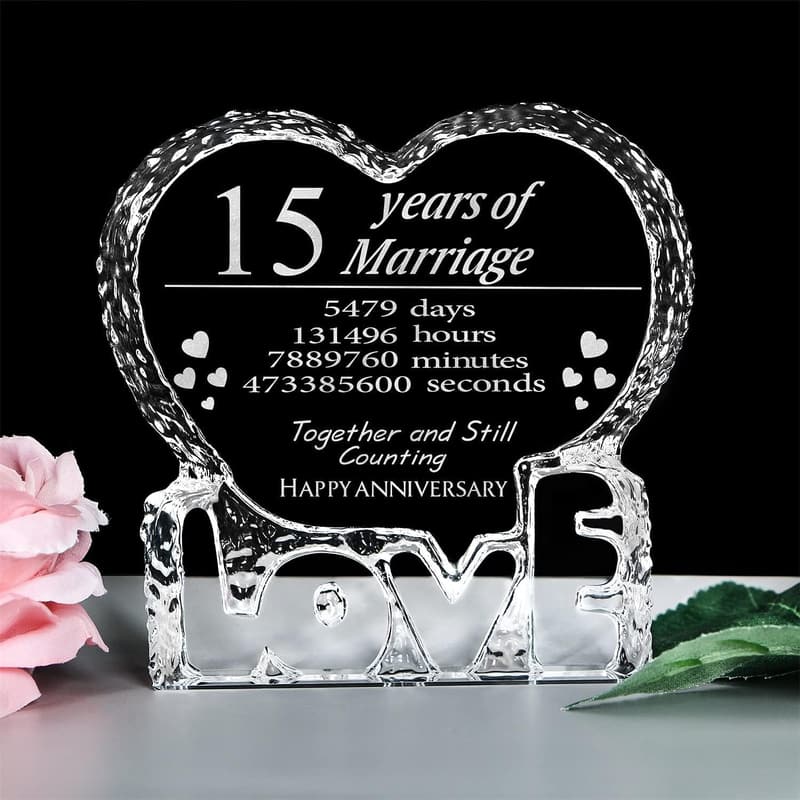 15th Anniversary Customized Engraved Heart Crystal for Couples
