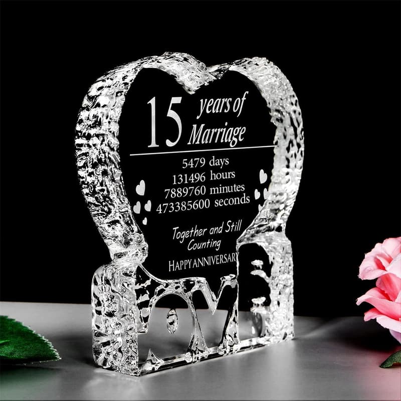 15th Anniversary Customized Engraved Heart Crystal for Couples