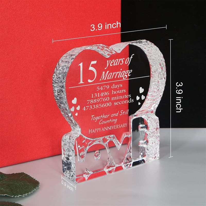 15th Anniversary Customized Engraved Heart Crystal for Couples