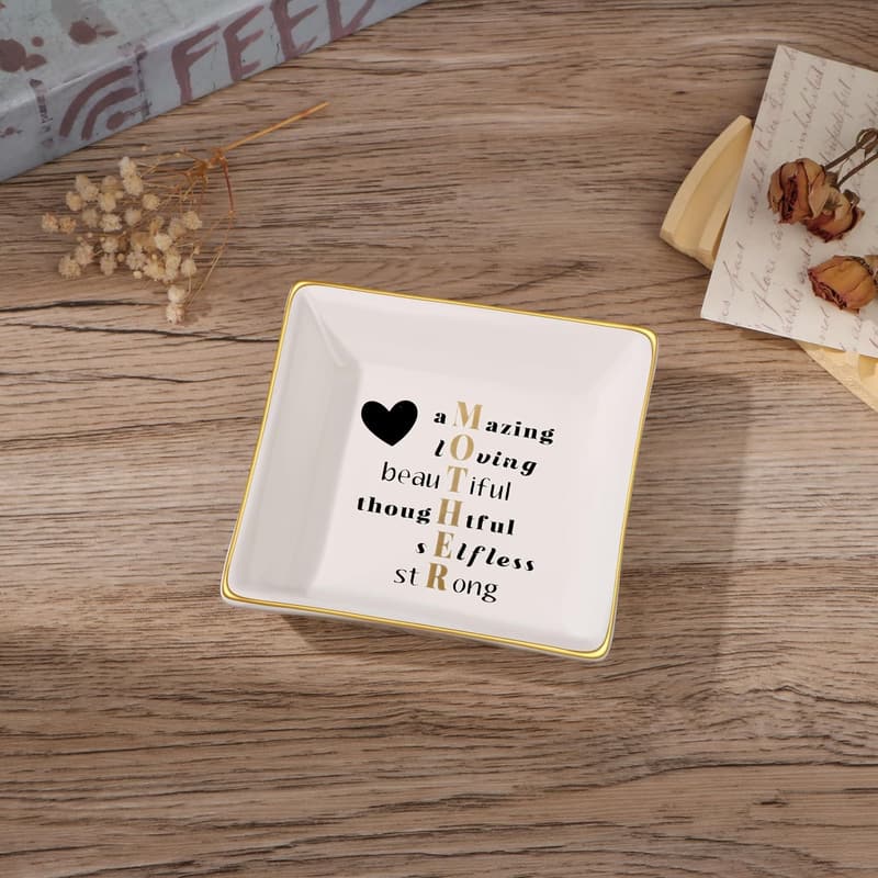 Christmas Ceramic Trinket Plate for Mom - Best Mama Gift