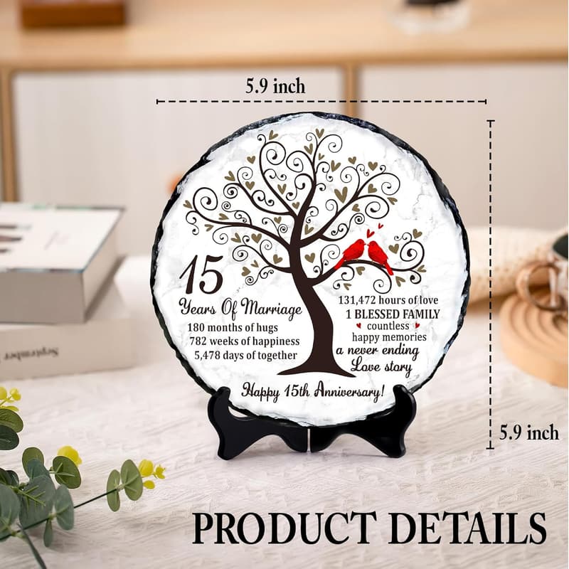 15th Anniversary Slate Sign – Elegant Natural Stone Plaque