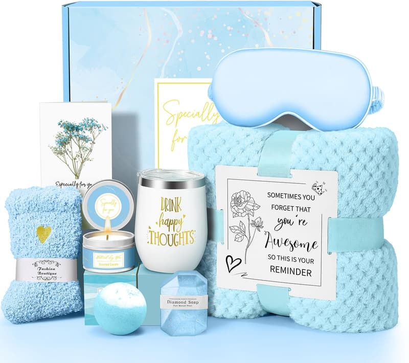 Spa Gift Basket Set for Women - Unique Birthday & Get Well Gift (Blue)