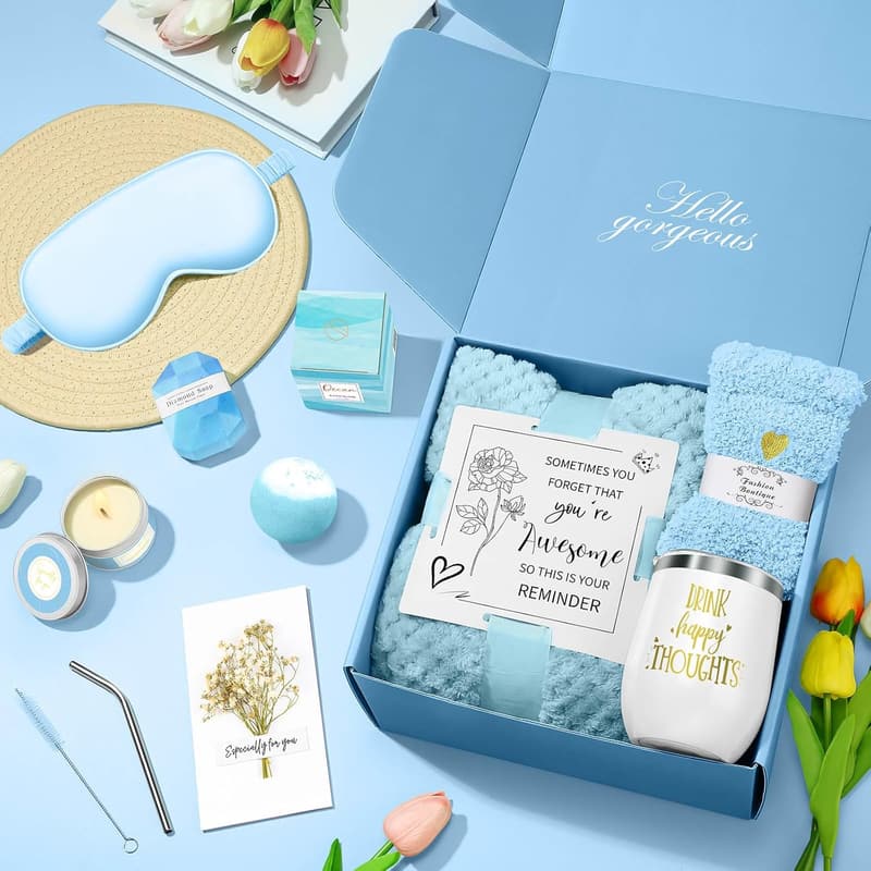 Spa Gift Basket Set for Women - Unique Birthday & Get Well Gift (Blue)
