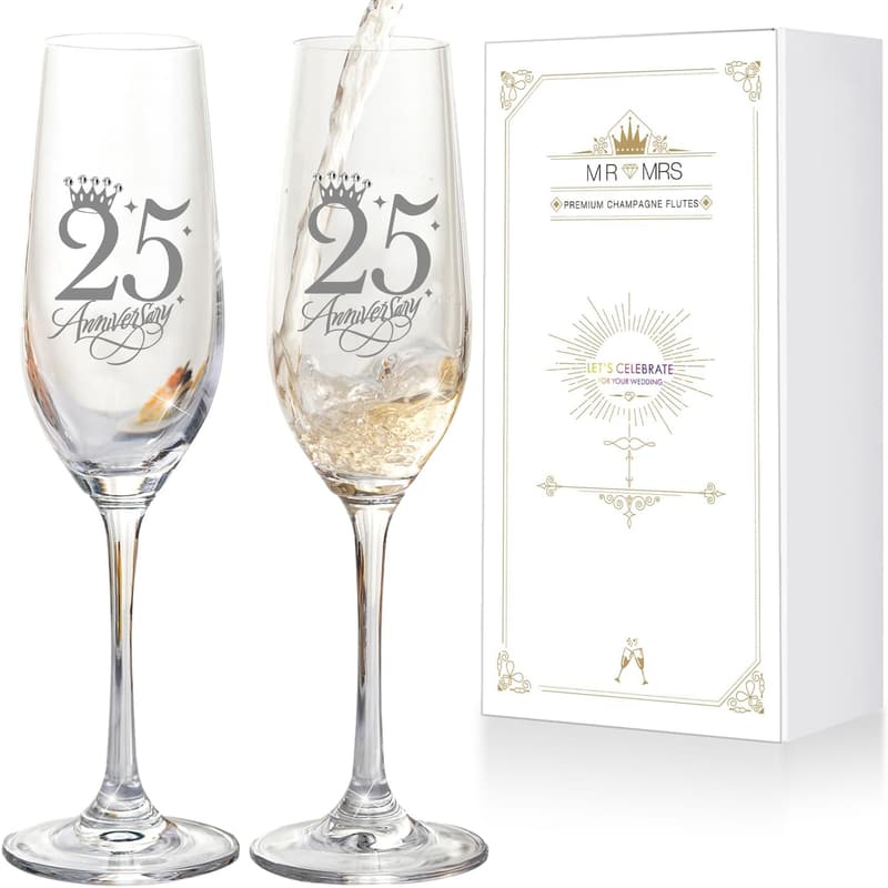 25th Anniversary Crystal Champagne Flutes Set of 2