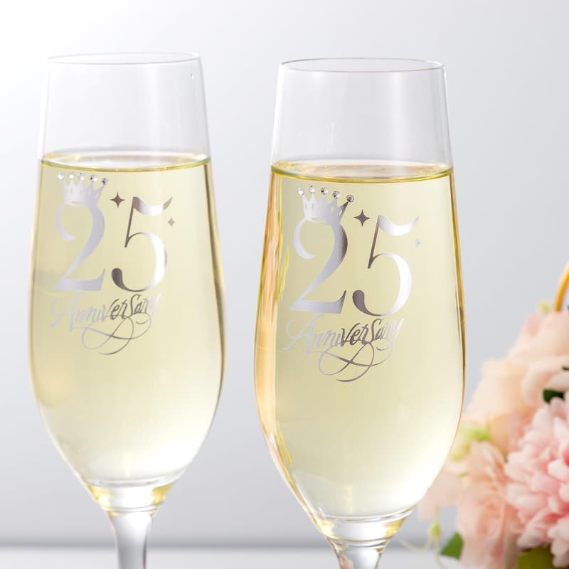 25th Anniversary Crystal Champagne Flutes Set of 2