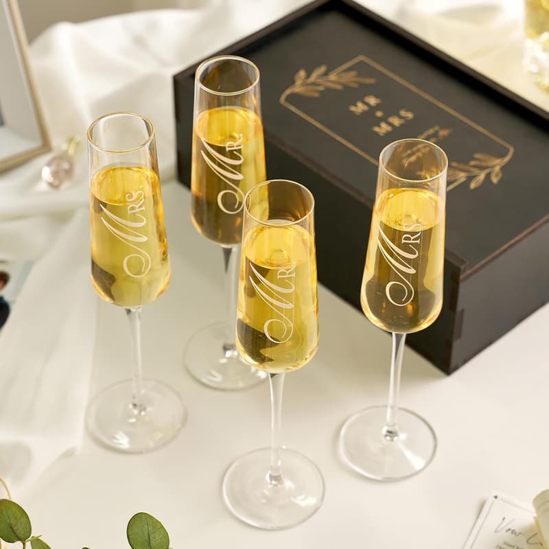 Wedding Champagne Flutes Set - Crystal Mr & Mrs Gifts for Couples