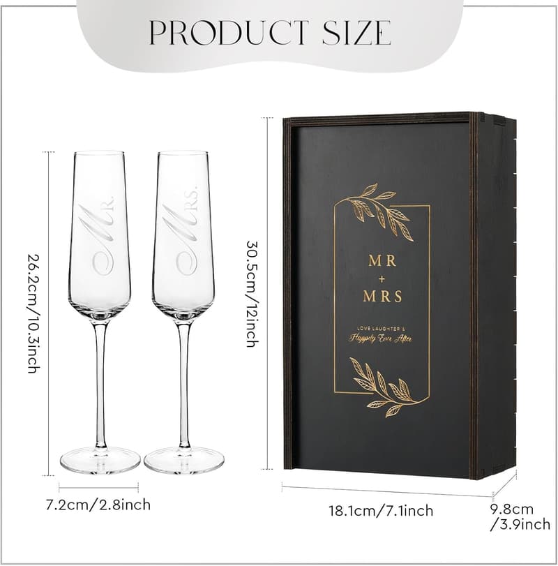 Wedding Champagne Flutes Set - Crystal Mr & Mrs Gifts for Couples