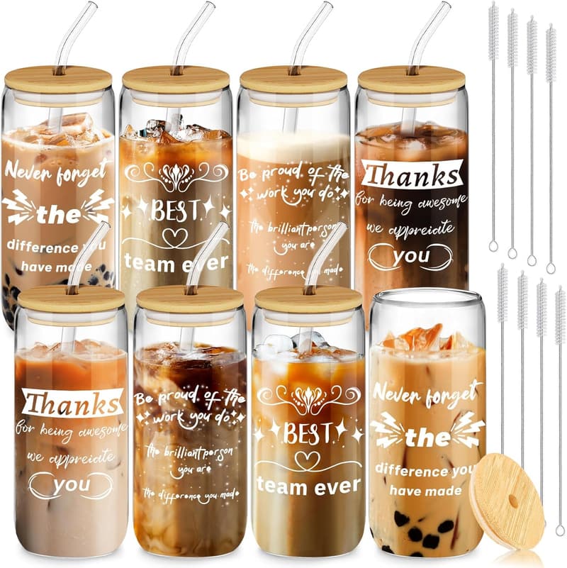 Employee Appreciation Gifts: 20oz Inspirational Glass Cups Set