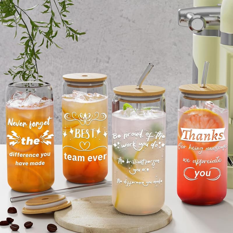 Employee Appreciation Gifts: 20oz Inspirational Glass Cups Set