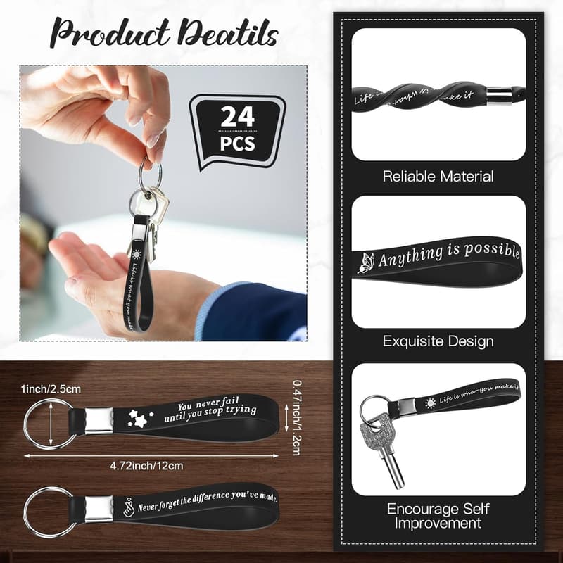 24 Pcs Motivational Silicone Keychains for Teachers