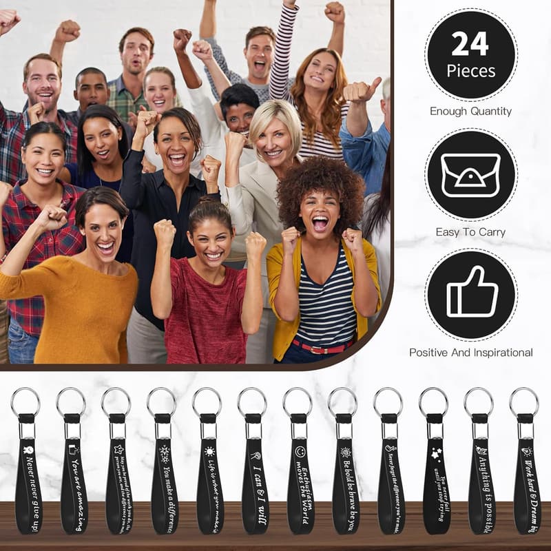 24 Pcs Motivational Silicone Keychains for Teachers