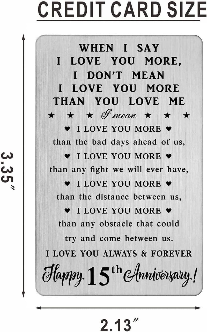 15th Anniversary Steel Wallet Card Gift for Couples