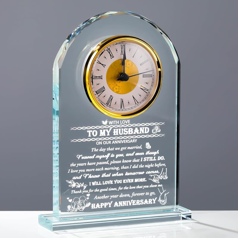 Personalized Crystal Clock for Husband's Anniversary Gift