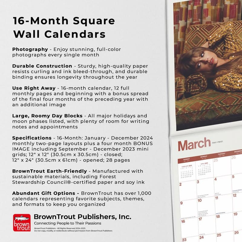 Taylor Swift 2025 Monthly Wall Calendar | 12x24 Inch