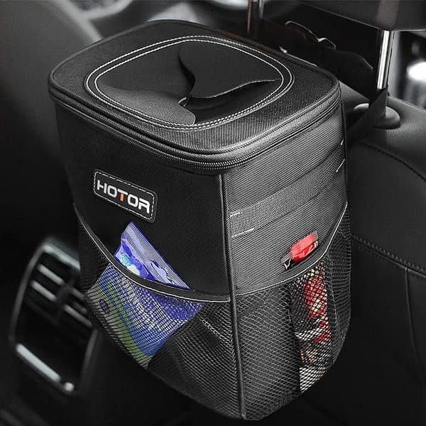 Car Trash Can with Lid - 2 Gallon Leak-Proof Organizer, Black