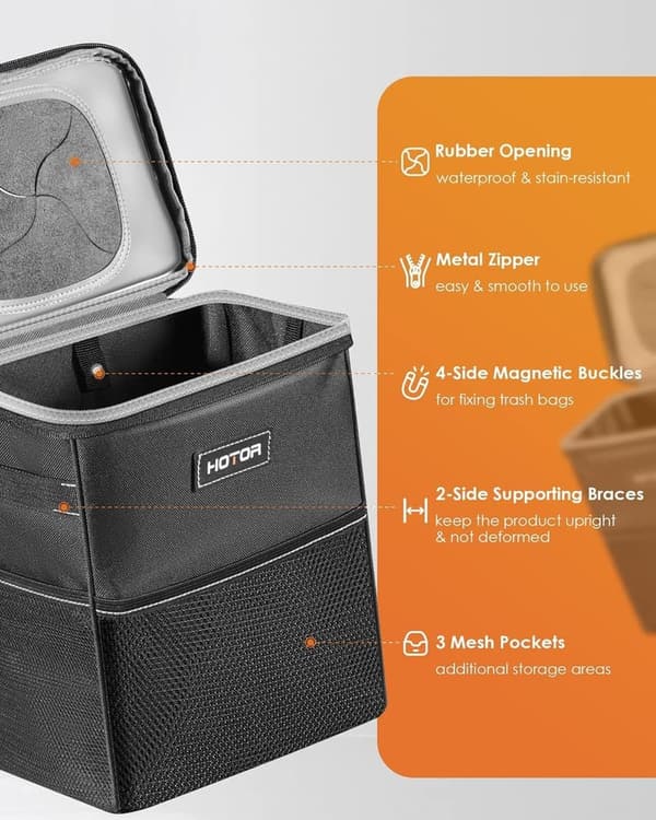 Car Trash Can with Lid - 2 Gallon Leak-Proof Organizer, Black