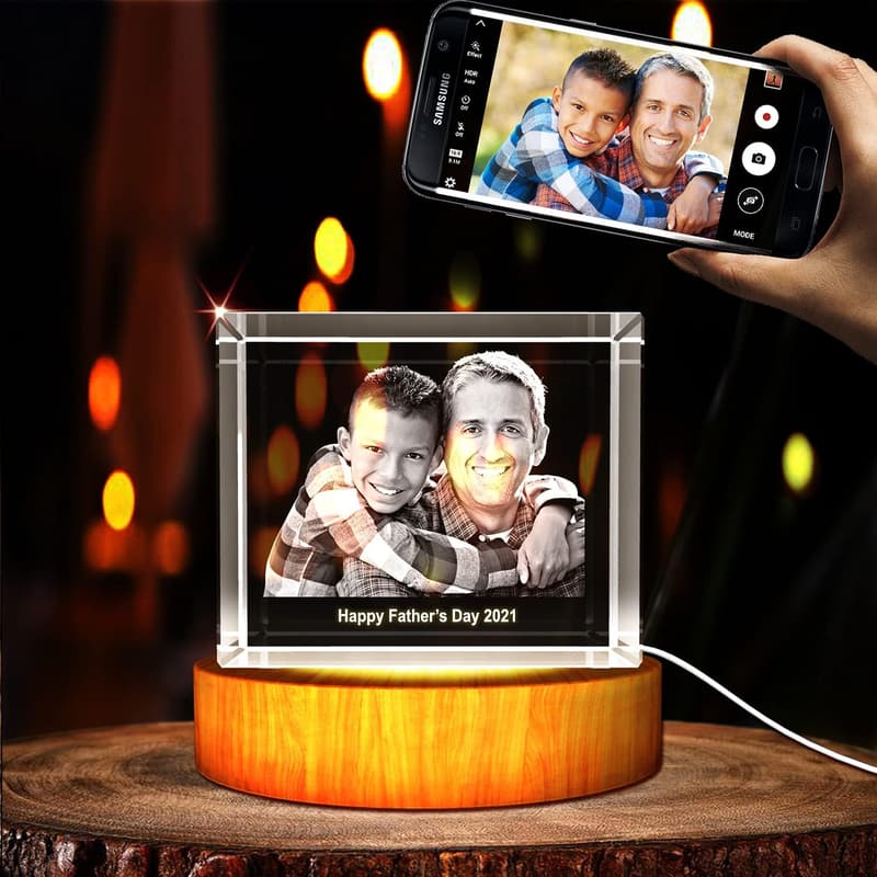 Father's Day Personalized 3D Engraved Crystal Photo Gift