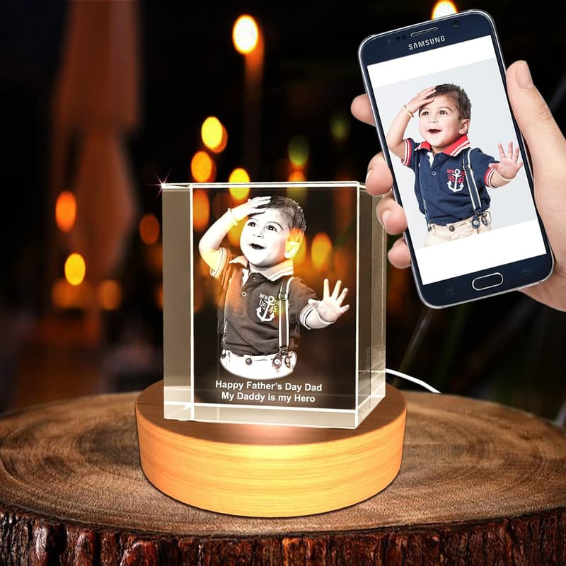 Father's Day Personalized 3D Engraved Crystal Photo Gift