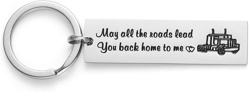 Truck Driver Keychain - Stainless Steel 'Roads Lead Home' Gift for Men