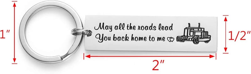 Truck Driver Keychain - Stainless Steel 'Roads Lead Home' Gift for Men