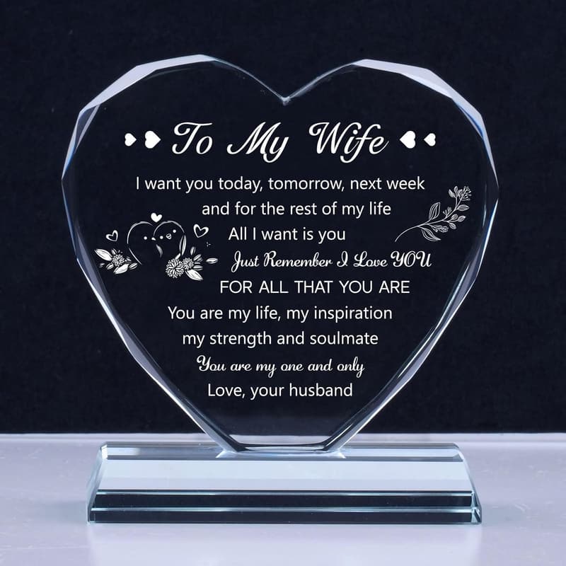 Wife's Birthday Crystal Heart Keepsake Gift