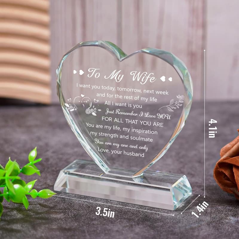 Wife's Birthday Crystal Heart Keepsake Gift