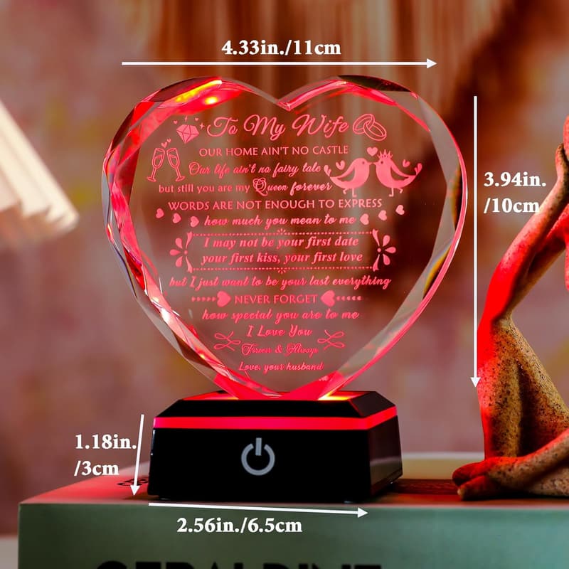 Anniversary Gift for Wife - Crystal Keepsake with LED Base