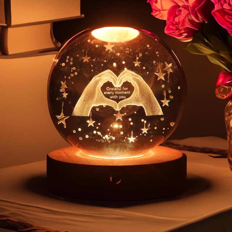 Funny Anniversary 3D Crystal Ball Night Light with Remote, 16 Colors