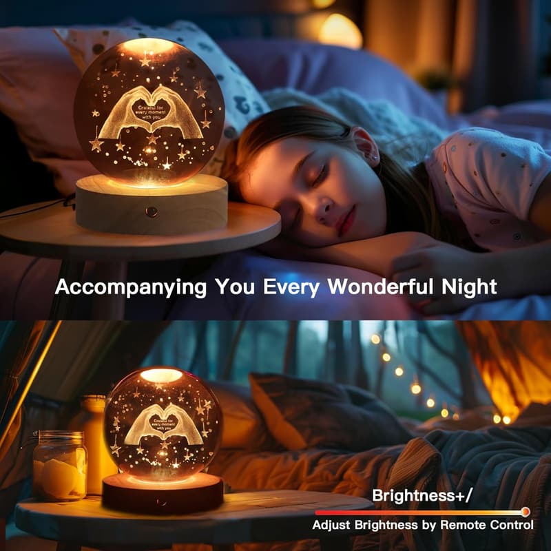 Funny Anniversary 3D Crystal Ball Night Light with Remote, 16 Colors