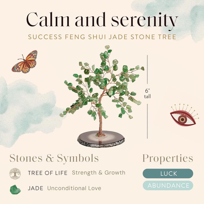 Feng Shui Jade Tree of Life Home Decor with Agate Base, 6