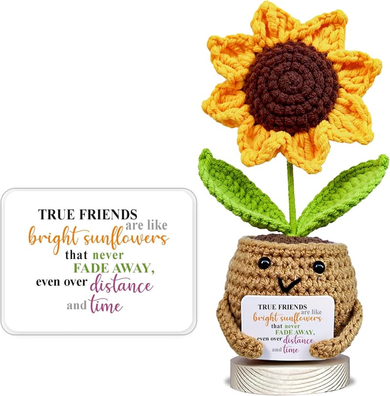 Friendship Birthday Gift: Handmade Sunflower Crochet Doll with Card