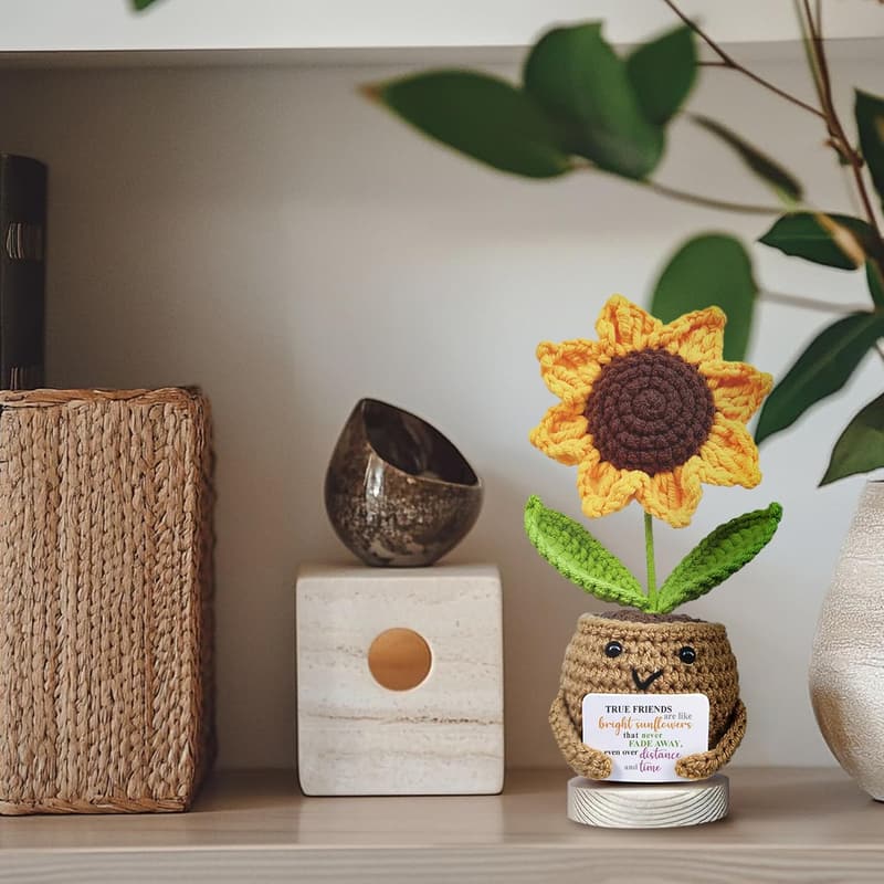 Friendship Birthday Gift: Handmade Sunflower Crochet Doll with Card