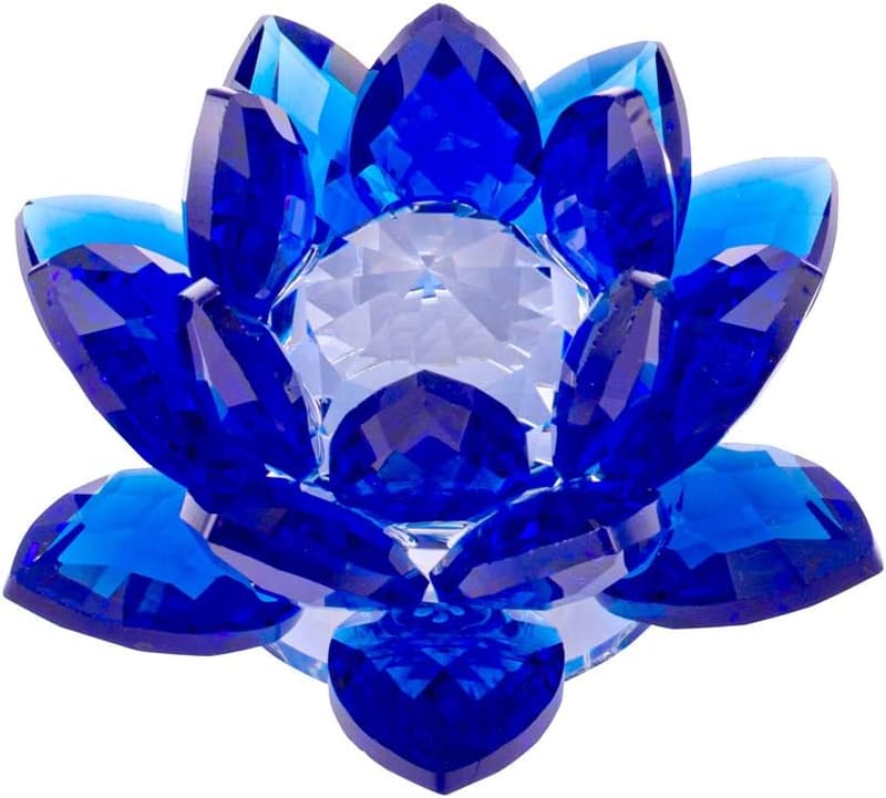 Sapphire Blue Crystal Lotus Flower Feng Shui Decor with Gift Box