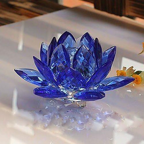 Sapphire Blue Crystal Lotus Flower Feng Shui Decor with Gift Box