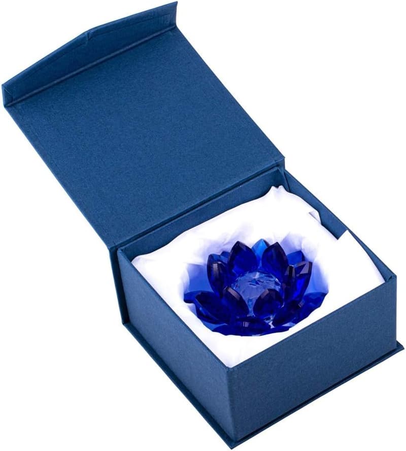 Sapphire Blue Crystal Lotus Flower Feng Shui Decor with Gift Box