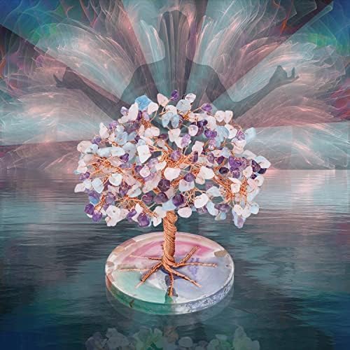 Chakra Healing Crystal Tree on Agate Slice Base for Feng Shui